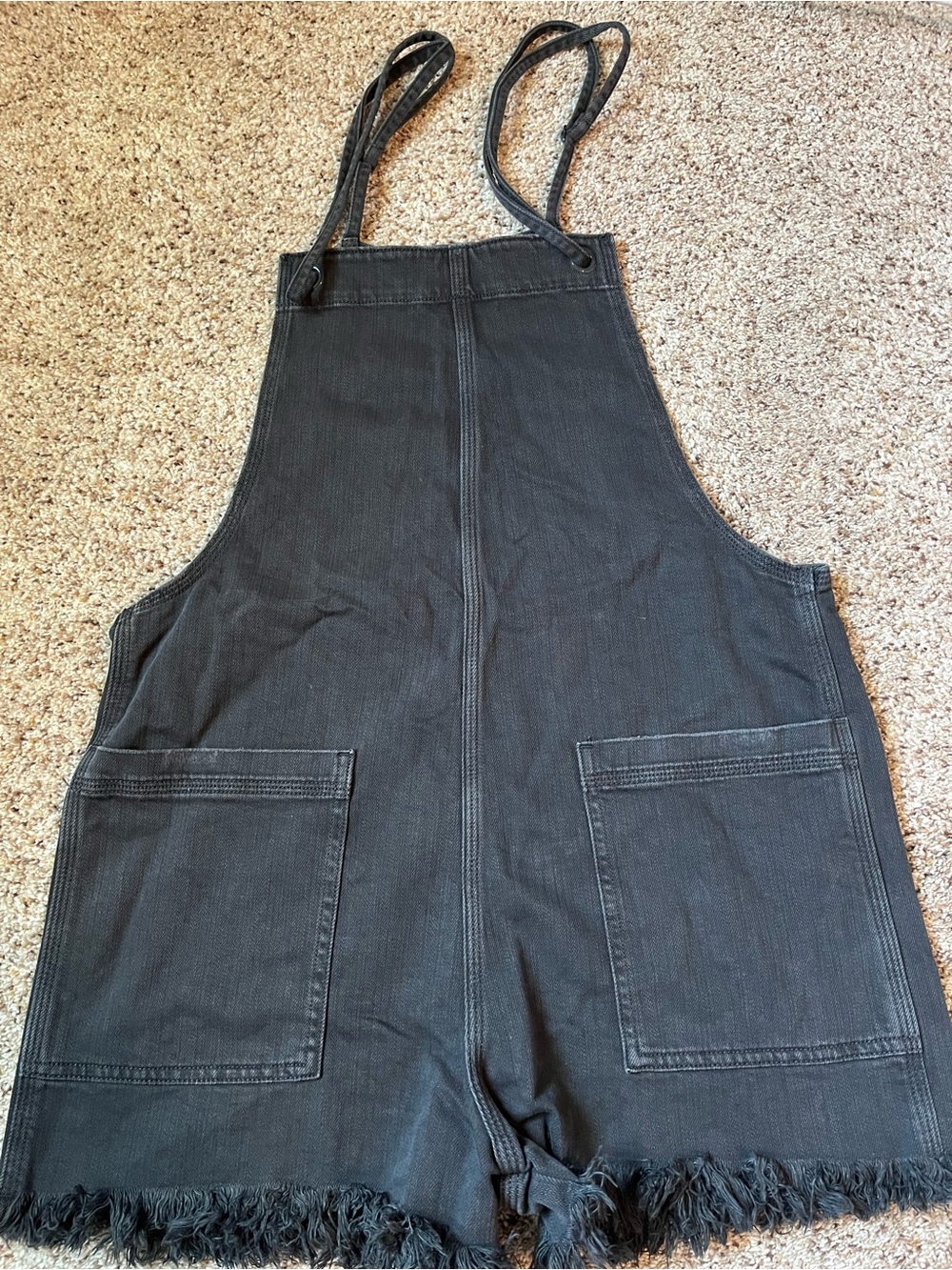 aerie Black Denim Short Overalls Romper